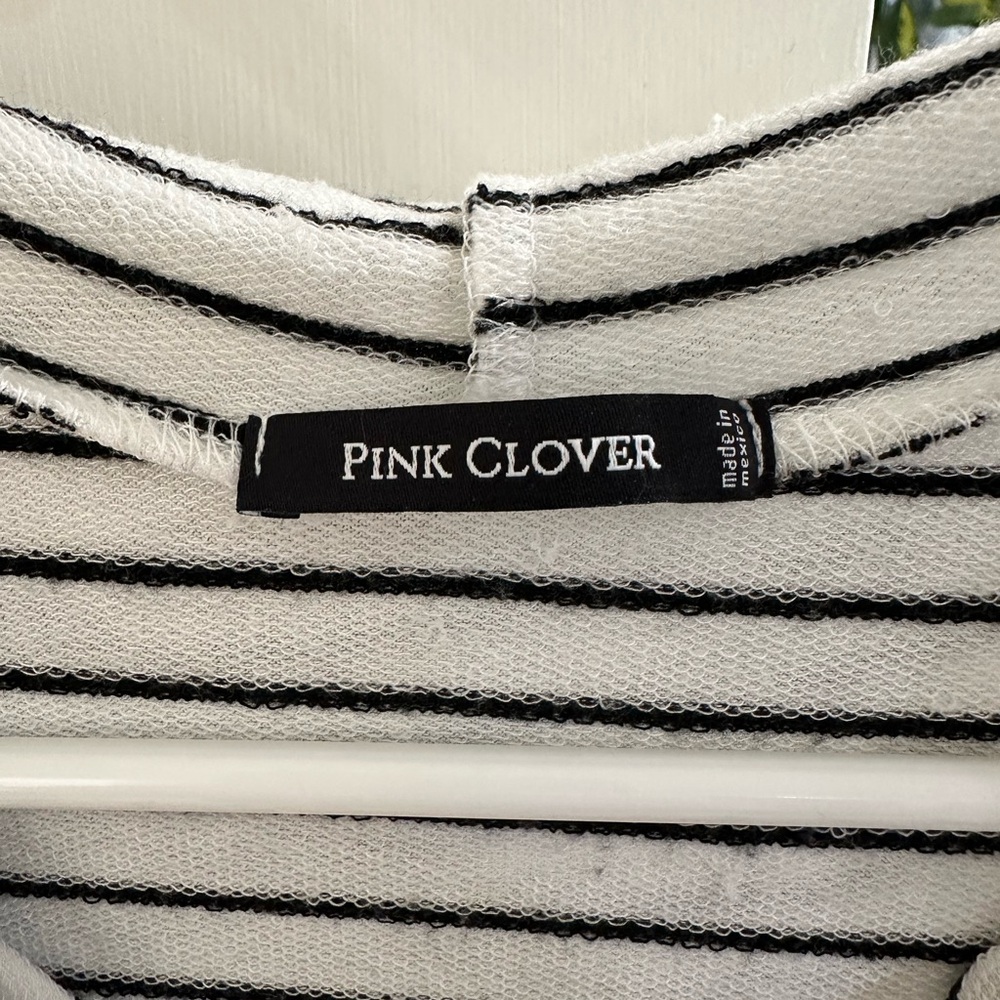 Pink Clover Striped Elbow Length Short-Sleeve Hoodie Shirt White & Black Size XL - Picture 3 of 6